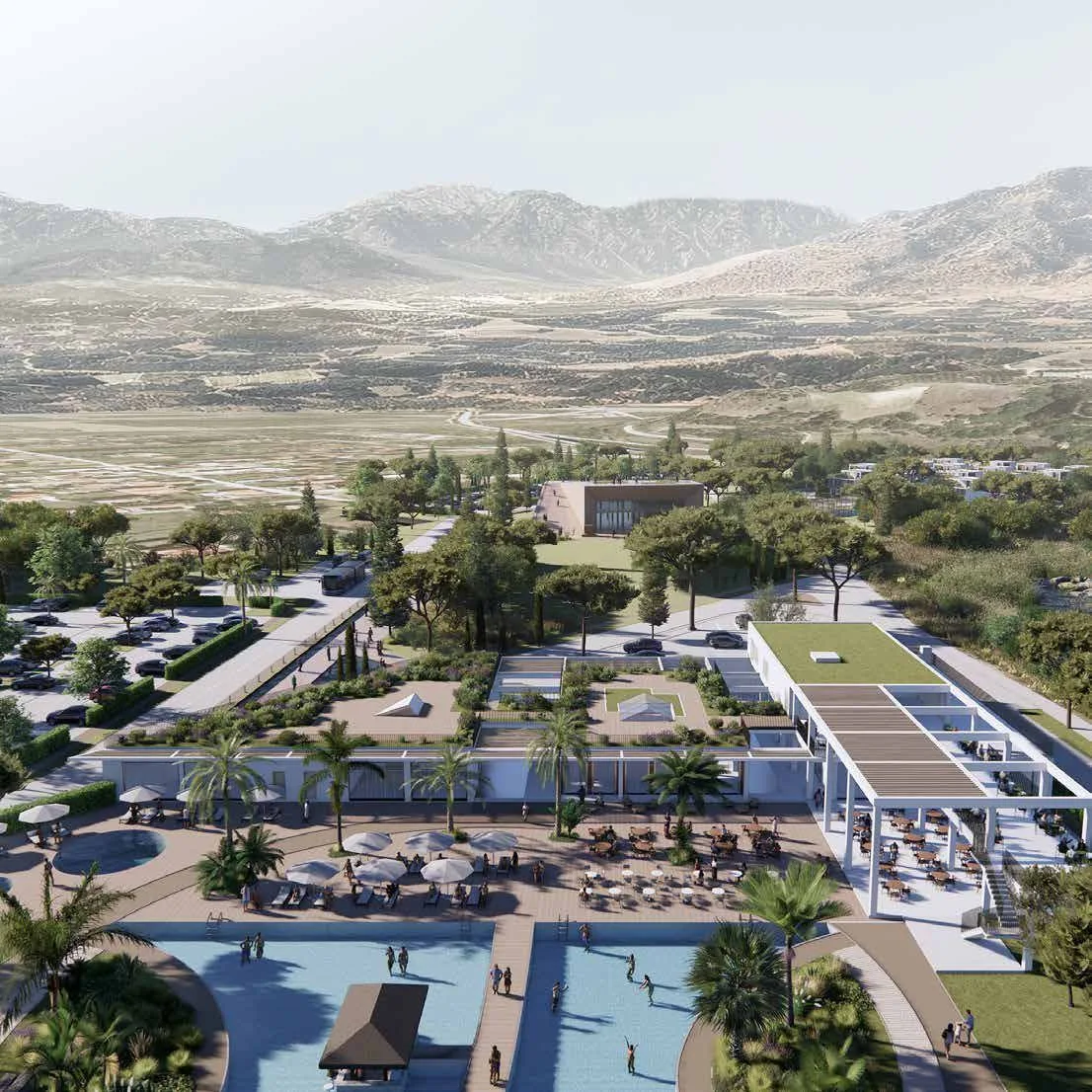 Aerial view of The Great Boutique Hotel and pools