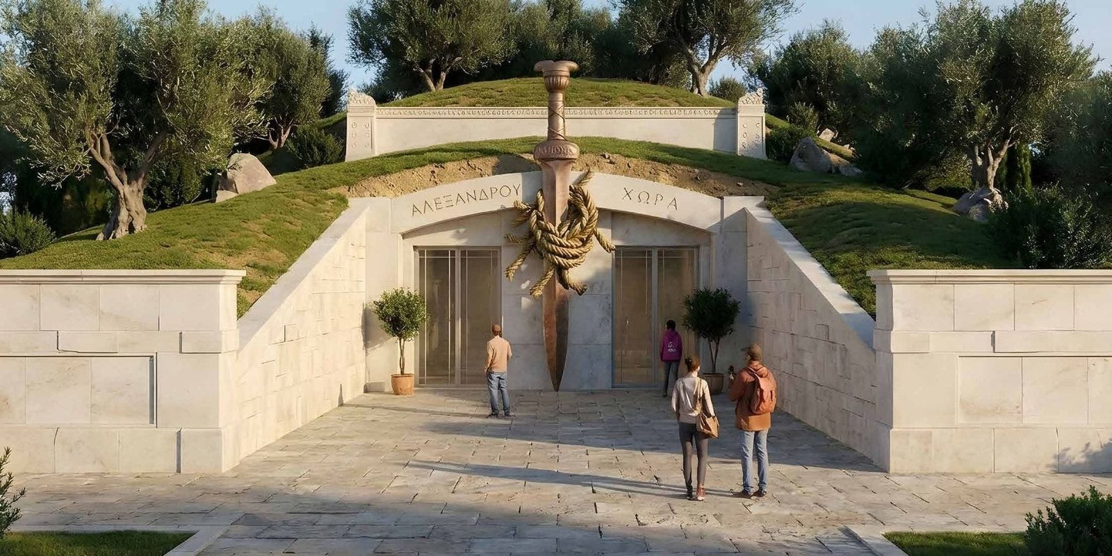 Entrance to the Theme Park with Alexandrou Chora carved in Greek