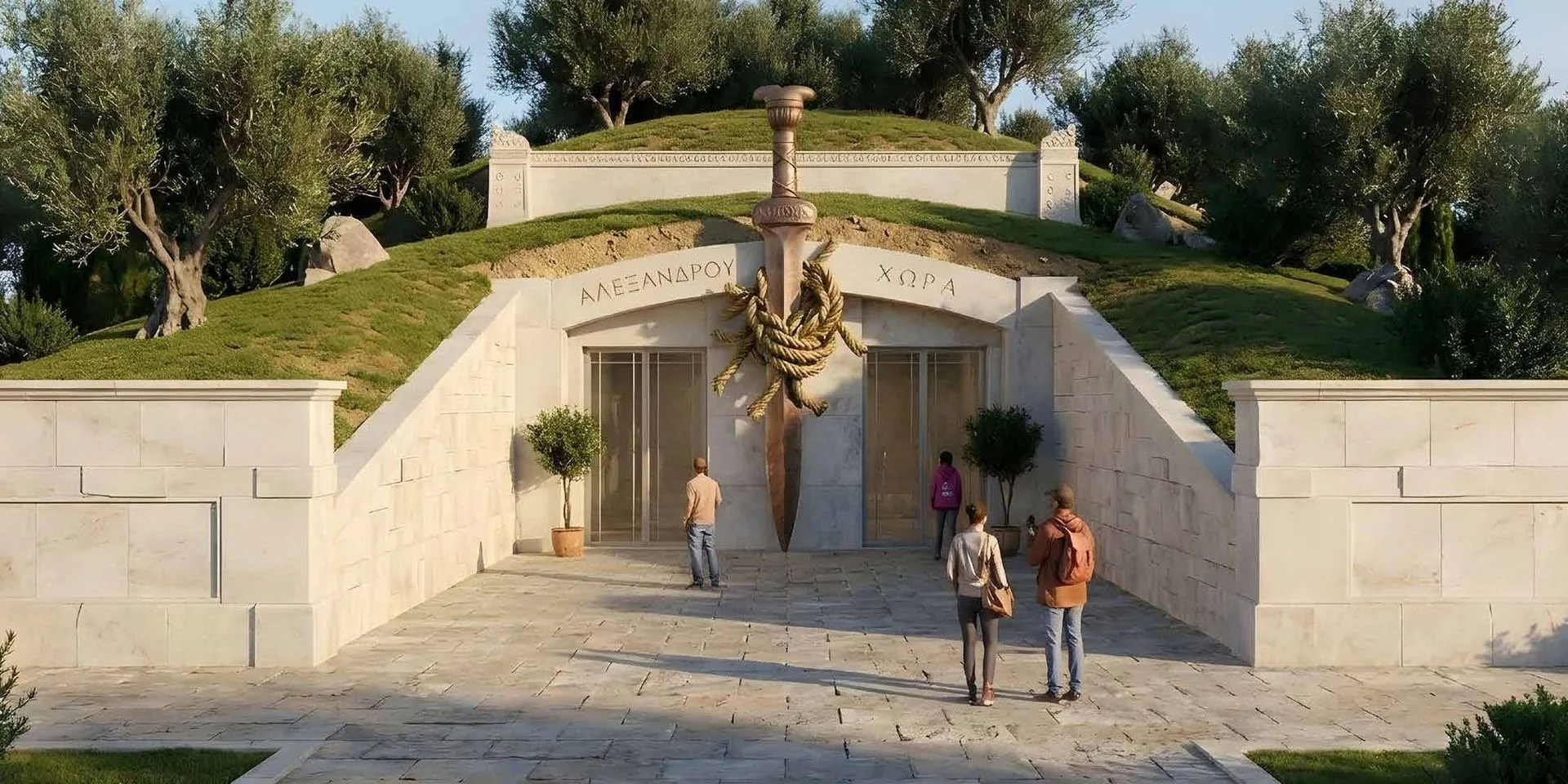 Entrance to the Theme Park with Alexandrou Chora carved in Greek